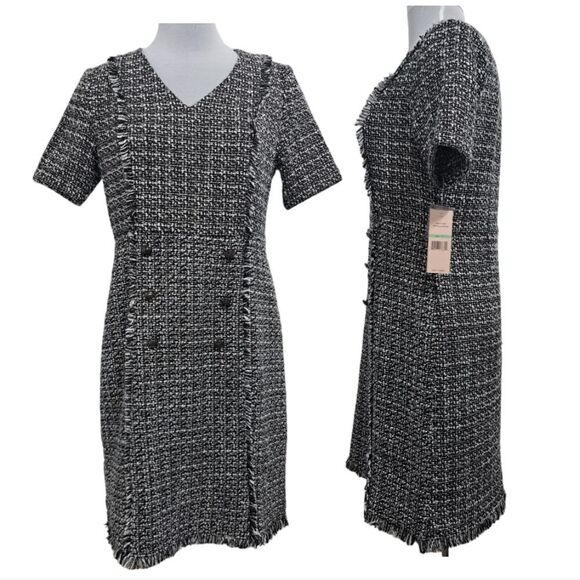Nanette Lepore Boucle Double Breasted Sheath Mini Dress Black White Size 8 NWT - Picture 3 of 14